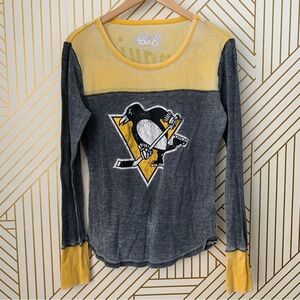 Touch by Alyssa Milano Penguins NHL Pittsburgh waffle knit cotton tee burnout L
